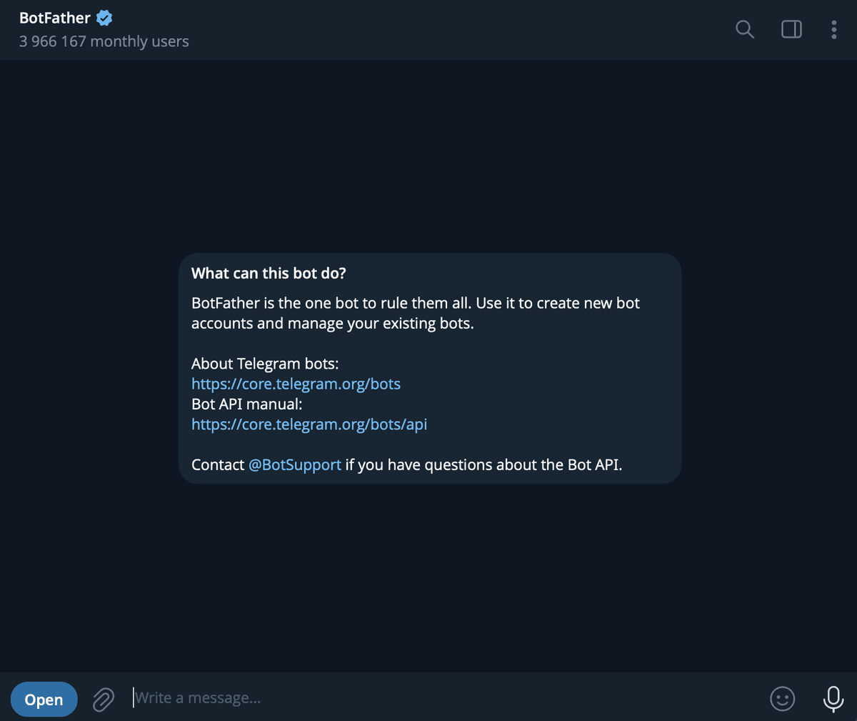 BotFather chat interface