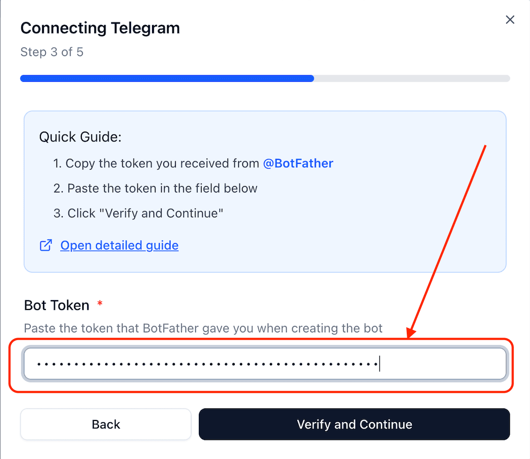 Paste bot token from BotFather